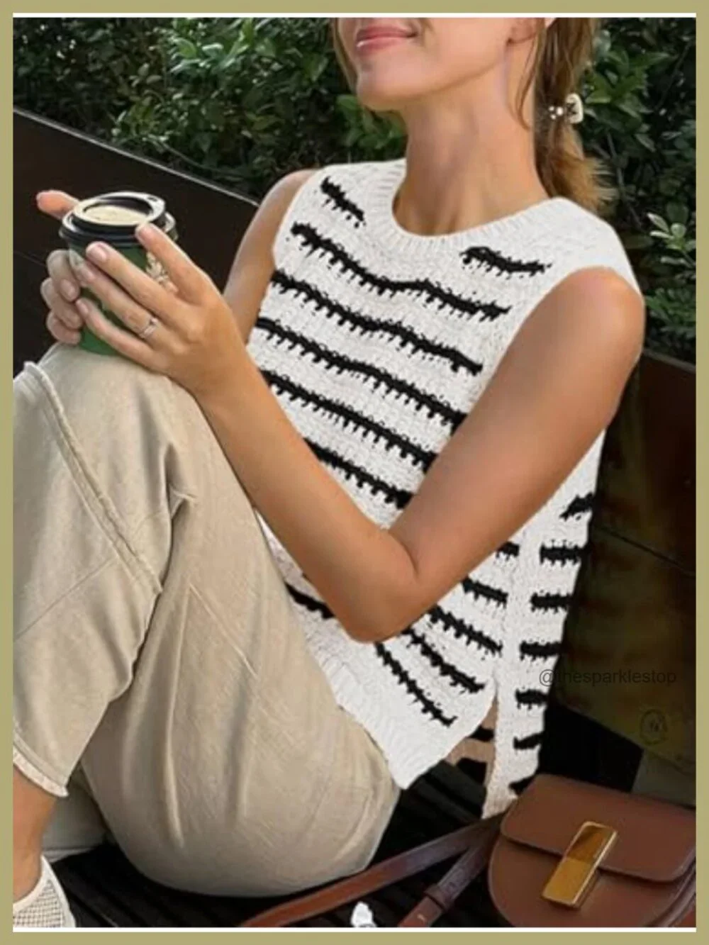 Womens Sleeveless Sweater Vest Summer Striped Tank Top Side Split Knit